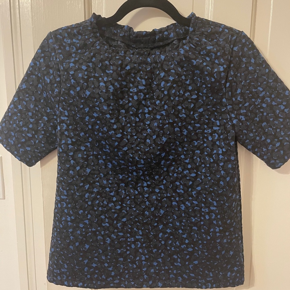 Petite Animal Print Ruffle Neck Top